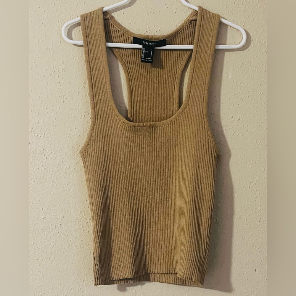 Forever 21 Camel Ribbed Racerback Tank Top